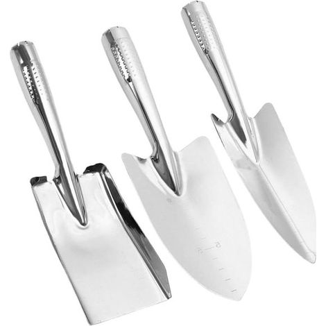 Juego de herramientas de jardinería - Pala de jardinería/Pala para cavar - Para plantar y desherbar - Acero inoxidable - Juego de 3 piezas - Plateado (1/5)