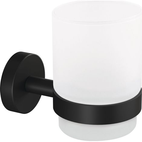 Soporte para cepillos de dientes y vaso de cristal para baño TESA MOON, negro