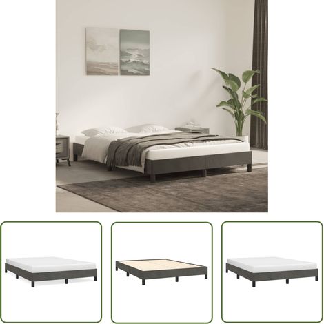 The Living Store Bettgestell ohne Matratze Dunkelgrau 140x190 cm Samt - Samtbettwäsche - Doppelbett - Boxspringbett - Lattenrost - Bettrahmen (1/5)