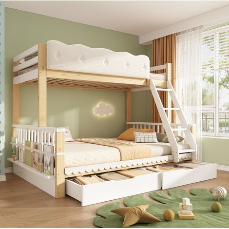 Letto a castello per bambini 90x200/140x200 cm con cassetti e portariviste, bianco e rovere (1/5)