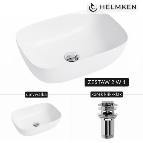 Vasque à poser Helmken 49346000 (46 x 32) blanche + bonde clic-clac chromée (1/5)