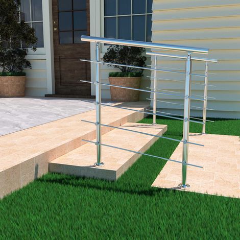 100x106cm Stair Hand Rail Kit, Transitional Stainless Steel Railings with Installation Kit with 5 Cross Bars