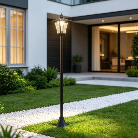 Lampe de jardin solaire 18x18x160 cm en inox noir, éclairage de chemin, pour terrasse – MEUBLIV (1/5)