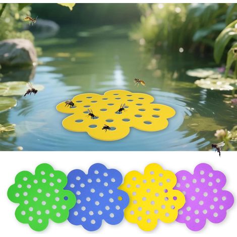 Îlot flottant en forme de fleur pour abeilles, lot de 4, station d'abreuvement multicolore anti-noyade pour pollinisateurs, tapis de nourrissage pour abeilles et papillons pour décoration de jardin ex (1/5)