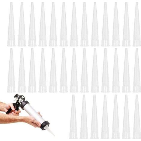 Embout de buse en silicone 40 pièces, cartouche de pistolet, buses en silicone, buses de remplacement pour mastic adhésif en silicone avec grattoir en plastique pour extension de joint, calfeutrage de (1/4)