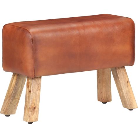 Banc saut de cheval 58cm Marron Cuir véritable et bois manguier (1/5)