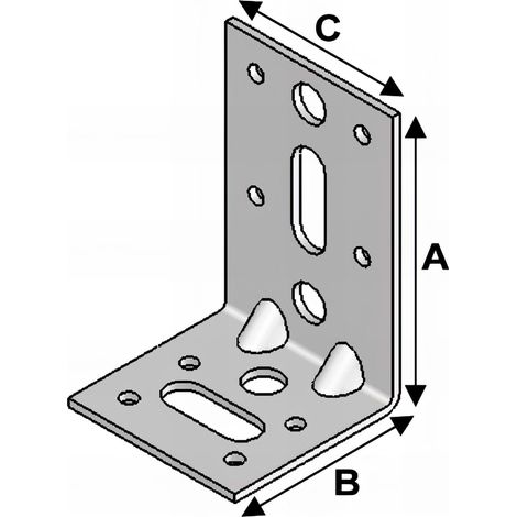 Equerre perforée renforcée en acier galvanisé – Dimensions 85x55x55 mm – Trous à clouer 5 mm et à scellement 11 mm – Vendu à l'unité – Alsafix