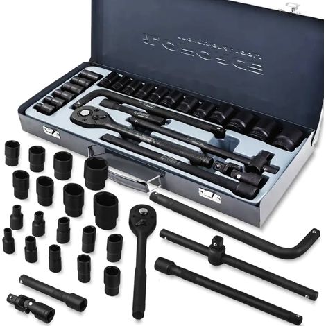 Juego de herramientas Iloforce de 1/2" y 6 puntas (8-32 mm), 24 piezas + estuche. (1/5)