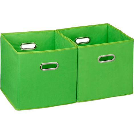 12 x Aufbewahrungsbox, Regalkorb ohne Deckel, Faltkiste mit Griff, Regalbox faltbar, Stoffbox quadratisch, 30 cm, grün