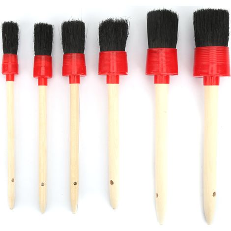 Set di 6 spazzole rotonde Toivize - Spazzole rotonde per autolavaggio - Manico in legno naturale, setole di cinghiale, 6 pezzi (da 20 a 45 mm) (1/5)