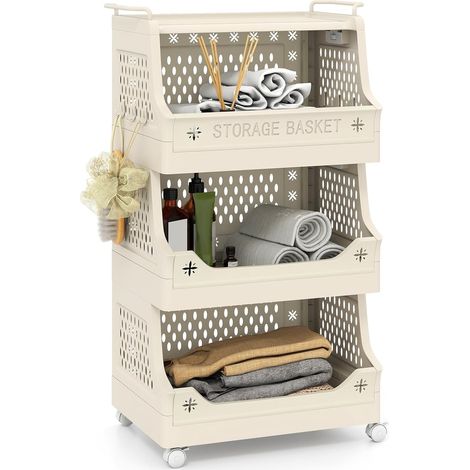 COSTWAY Carrello Portaoggetti Impilabile a 4 Piani con Ruote, Organizzatore in Plastica con Maniglie e Ganci, per Lavanderia, Bagno e Soggiorno (4 Livelli) (1/5)