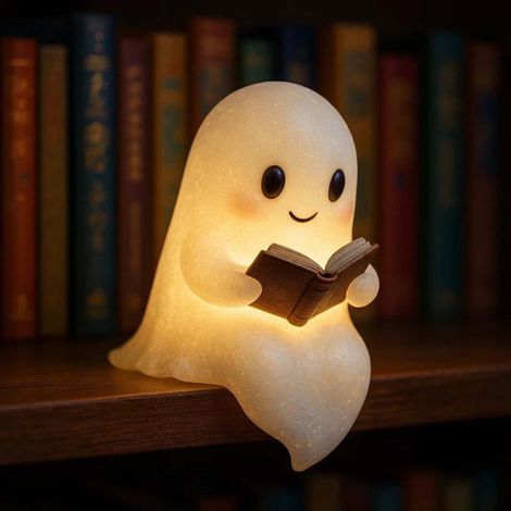 Lampe de lecture fantôme mignonne, veilleuse statue lumineuse d'Halloween, décoration de cheminée, lampe ornementale d'intérieur à lumière chaude, 8,6 pouces, compatible avec les normes américaines. (1/5)