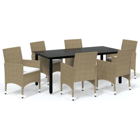Maison Exclusive - 7-tlg. Garten-Essgruppe mit Kissen Poly Rattan