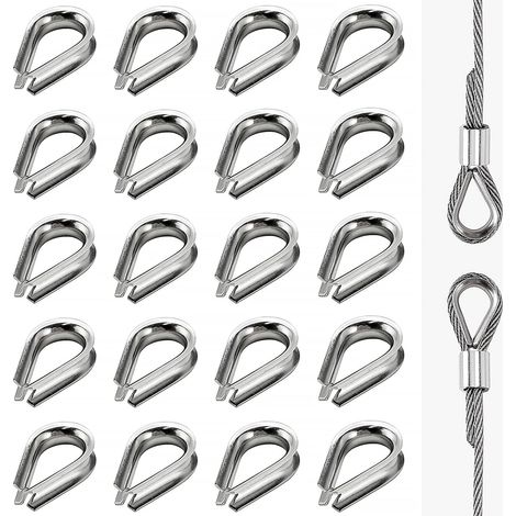 20 Pièces M4 Cosses de Câble en Acier Inoxydable 304, Outils de Gréement de Câble, Cosse Coeur, pour Bateau, Voile D'ombrage, Clôture (1/5)