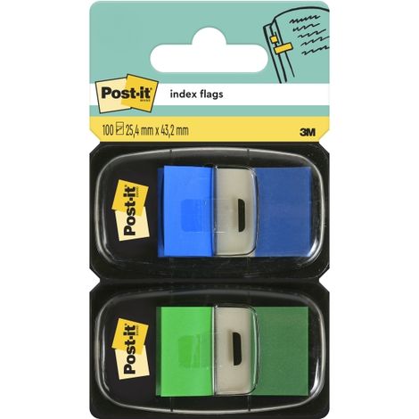 PACK 2 DISPENSADORES X 50 MARCADORES INDEX 25,4X43,2MM COLORES AZUL/VERDE 680-GB2 POST-IT 7000052570