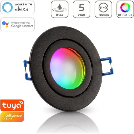 Einbauspot IP44 rund starr - Farbe: schwarz - LED Leuchtmittel: GU10 5W RGB+CCT Smart Tuya (1/5)