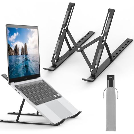 Supporto per laptop, rialzo per laptop a 7 angolazioni  Supporto per laptop pieghevole in alluminio, ventilato ed ergonomico per laptop da 10 a 15,6", leggero e stabile - Nero (1/5)