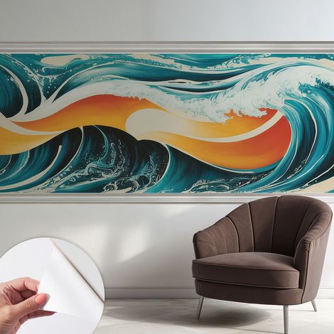 Papier peint adhésif décoratif pour chambre et salon Design moderne à poser facilement Vagues abstraites 250x104 cm (1/5)