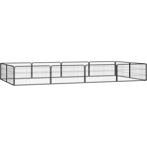 Chenil pour chiens 12 panneaux - Parc enclos pour animaux Noir 100x50cm Acier enduit de poudre BV123181 - BonneVie (1/5)
