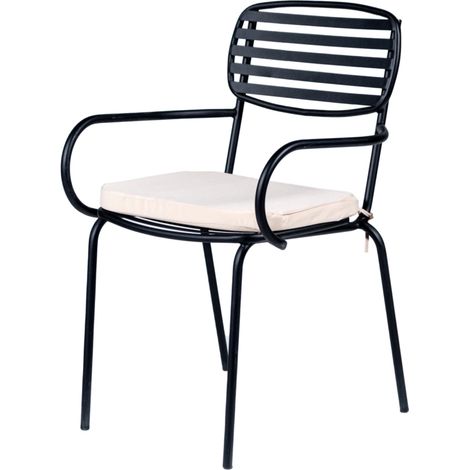 sedia da esterno eurogarden con braccioli "trieste" in metallo con cuscino beige 55x45x86 cm (1/3)