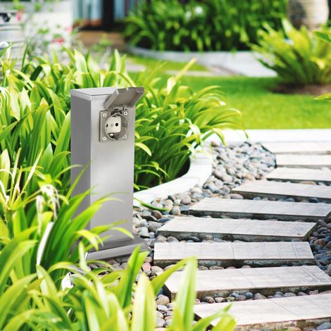 Gartensteckdose 30cm mit 2x Außensteckdosen IP44 - Farbe: Edelstahl (1/5)