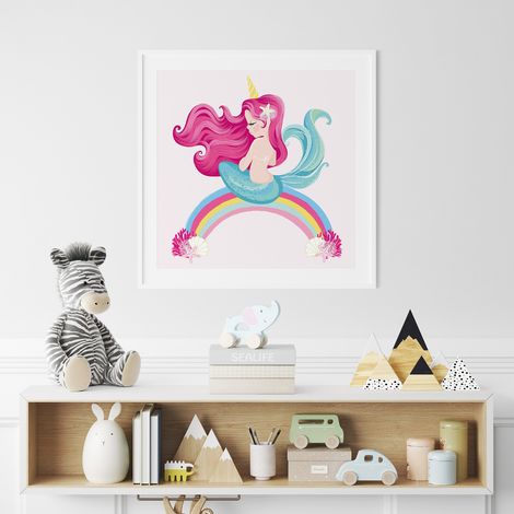 Poster / Affiche carrée Enfants - Sirène Arc-en-ciel - 50x50 cm (1/3)