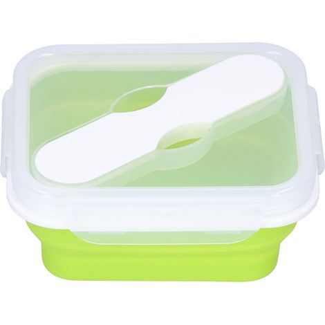 Boîte Repas Isotherme en Silicone avec Fourchette-Cuillère Intégrée, 600ML Vert Pomme pour Bureau et École (1/5)