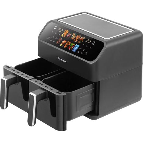 Friteuse à air chaud XXL 9 L à double chambre, écran LED, température 80-200°C réglable, 10-en-1, idéale pour les familles (1/5)