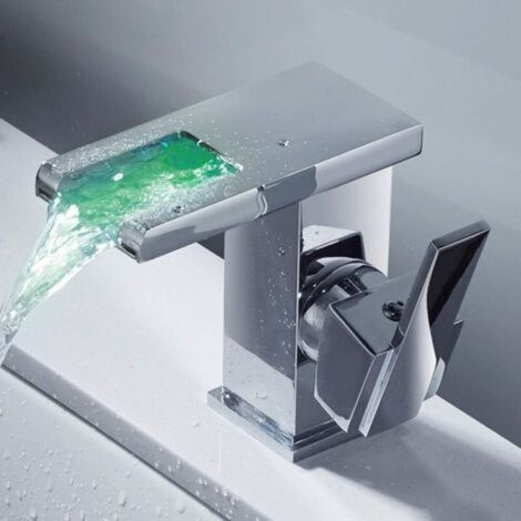 Grifo de cascada con iluminación LED de alta calidad para lavabos de agua fría y caliente, color plata. (1/5)