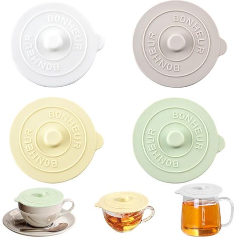 4 couvercles silicone anti-poussière, 9,5 cm, réutilisables pour tasses et verres. (1/5)