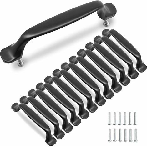 Set di 10 maniglie per mobili in lega di alluminio nera, interasse fori 96 mm, con viti. (1/3)