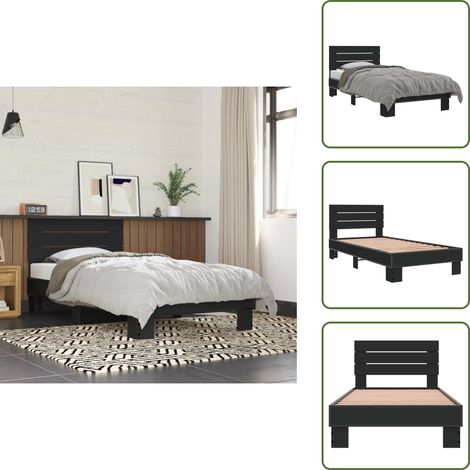 Bettgestell Schwarz 75x190 cm Holzwerkstoff und Metall - Schlafzimmerbettwäsche - Doppelbett - Boxspringbett - Bettkasten - Lattenrost