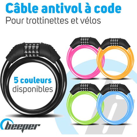 Antivol pour scooter et vélo - BEEPER - Câble de 60 cm - Code à 4 chiffres - Vert (1/5)