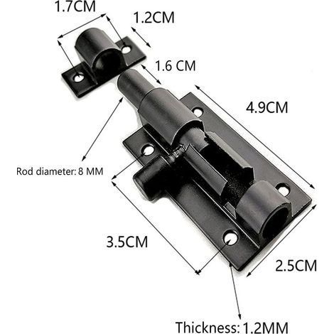 4 pcs Acier Inoxydable Loquet de Porte Coulissant, Loquet Verrou de Porte Coulissant pour Salle de Bain, Alliage d'Aluminium, avec Vis, pour Portail de Jardin, Cabanon, Wc (Noir) (1/4)