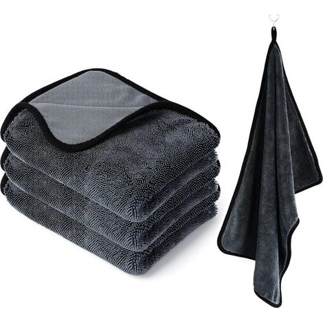 Juego de 3 paños de secado para ducha,40 x 60 cm,Paños de microfibra extra absorbentes que no dejan marcas para el coche,Gris oscuro (1/5)