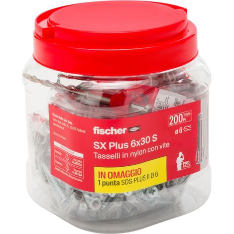TASSELLO IN NYLON CON VITE TRUCIOLARE TESTA SVASATA PIANA E PUNTA SDS MODELLO SX PLUS PER FISSAGGIO - ø8X40S + PUNTA SDS - CONFEZIONE DA 120 PEZZI  - FIS