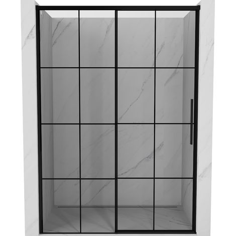 Mexen Rox Schiebetür Duschkabine links 155 cm, schwarzes Gitter, schwarz - 8C2-155-000-70-77-L
