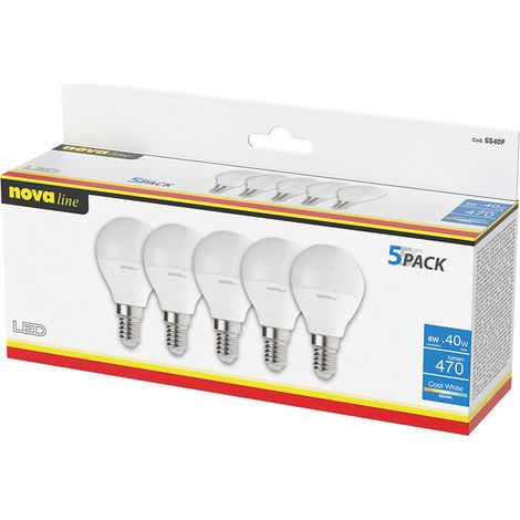 NOVA LAMPADINA LED SFERETTA E14 6W 6500K PZ.5