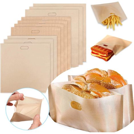 Sachets à toast beiges pour micro-ondes, 16 x 16,5 cm, en téflon, lot de 10. (1/5)