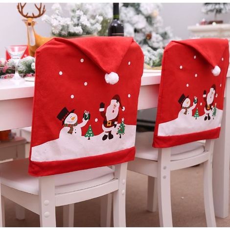 Hussen für Stühle – Weihnachten – 4-teilig – Rot – Stoff – Rückenlehnen-Dekoration