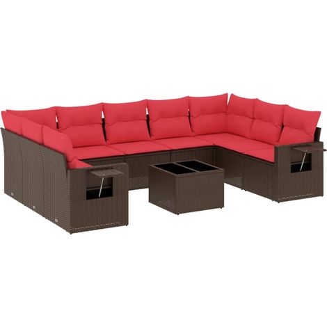 Maison Exclusive - 10-teiliges Gartensofa-Set mit Kissen, braun,