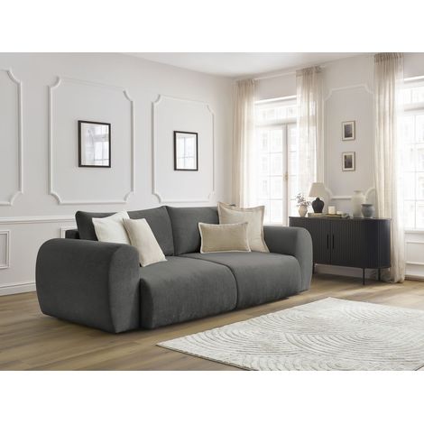 BOBOCHIC - Canapé droit convertible coffre LUCIEN tissu lisse   Gris foncé (1/5)