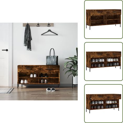 The Living Store Panca Porta Scarpe Rovere Fumo 102x35x55 cm Legno Multistrato - Panca per scarpe