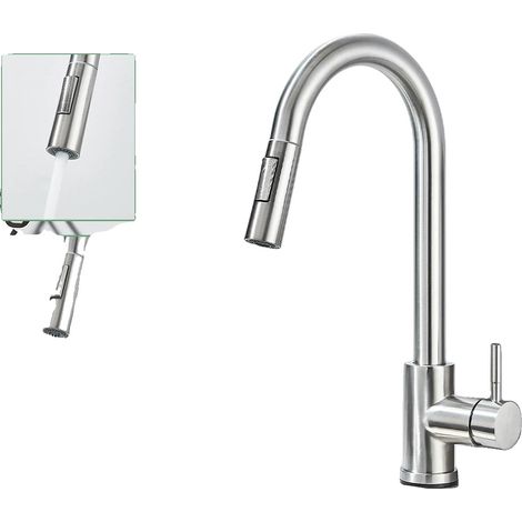 Robinet de cuisine, douchette extractible, commande à une seule poignée, Nickel brossé (1/2)