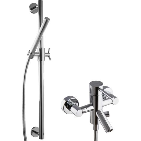 Robinet de baignoire PaulGurkes avec barre de douche, douchette ronde, mélangeur monocommande et inverseur