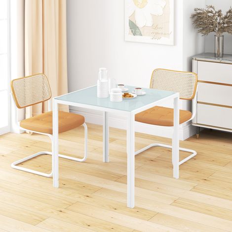 Table carrée de cuisine pour 4 personnes, table à manger en verre trempé, charge max 80 kg, pour salle à manger, 75 x 75 x 75 cm, blanc (1/5)