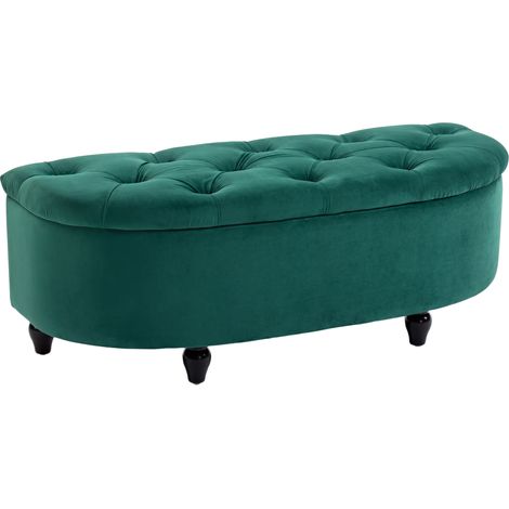 GagaPouf de Rangement Coffre 2 en 1 - Pouf capitonné Demi-Cercle - Pieds Bois hévéa Noir revêtement Velours vert (1/5)