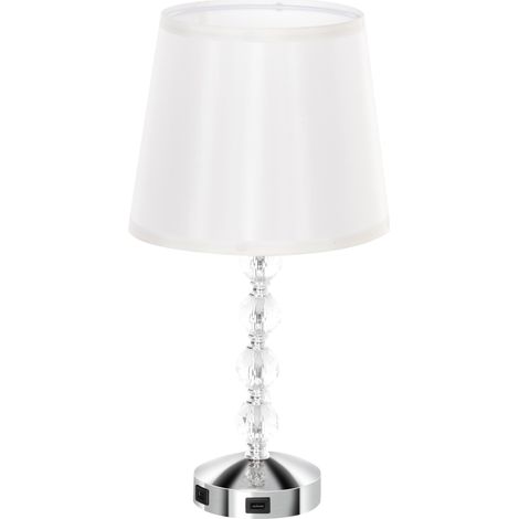 HOMCOM Lampada Moderna con Cristalli e Porta USB Bianco e Argento (1/5)