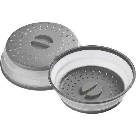 Couvercle Micro-ondes - 10,5 x 10,5 cm - Silicone Alimentaire Sans BPA - Pliable - Aérés - Poignée Ergonomique - Pour Assiettes et Bols - 2 Pièces