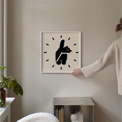 Horloge murale créative nordique sur le thème des chats, style minimaliste moderne, pour salon ou salle à manger, silencieuse, 3030 cm. (1/5)